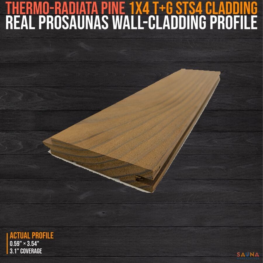 ProSaunas Thermo-Radiata Pine 1X4 T&G STS4 Wall Cladding sauna wood