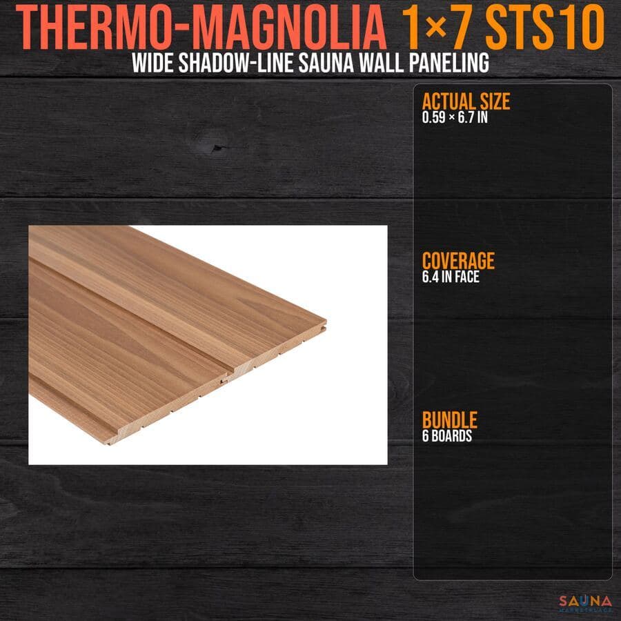 Thermory Thermo-Magnolia 1×7 STS10 Shadow-Line Wall Paneling sauna wood
