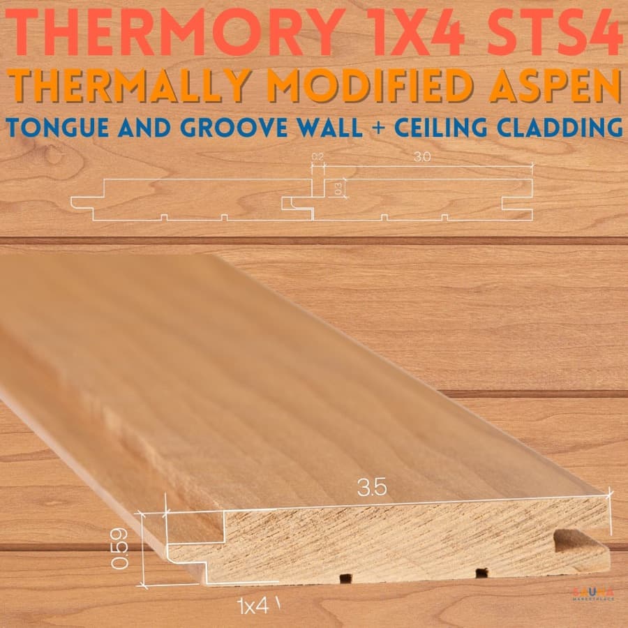 Thermory 1X4 Thermo-Aspen STS4 T&G Wall Cladding sauna wood