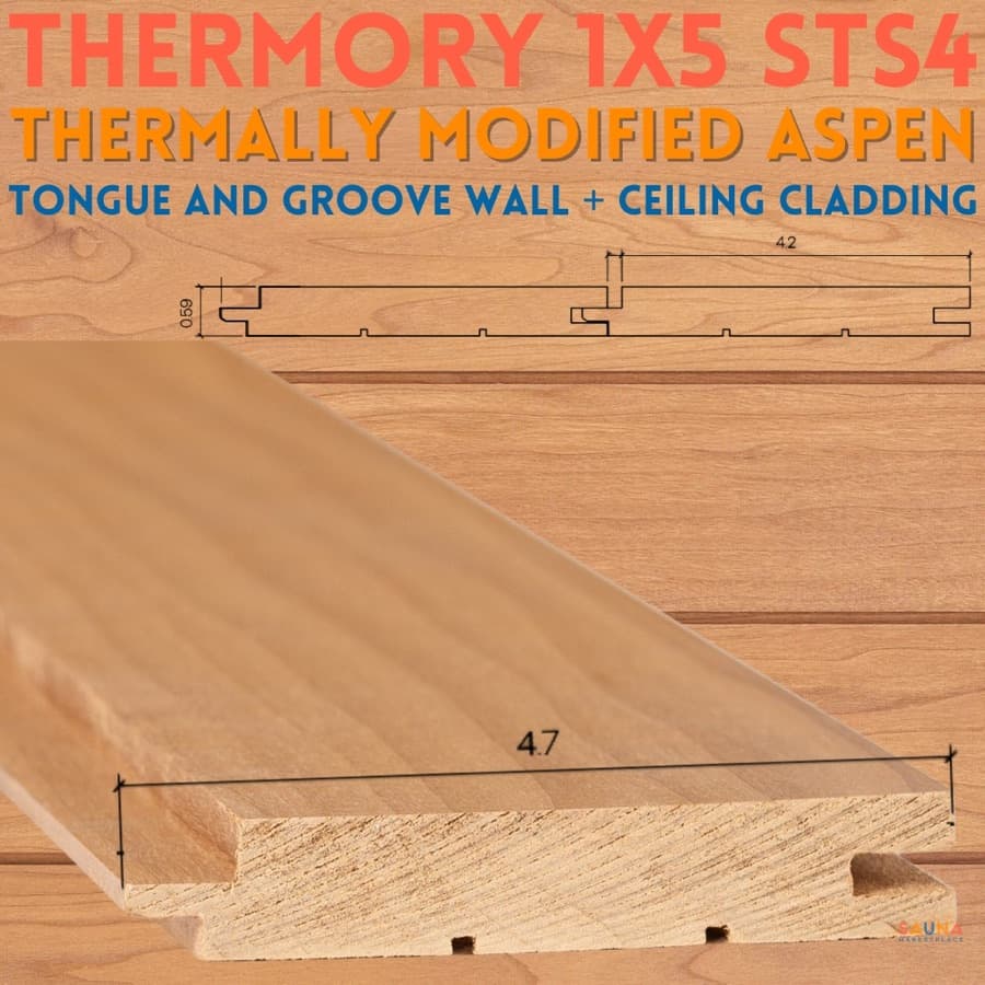Thermory 1X5 Thermo-Aspen STS4 Wall Cladding sauna wood