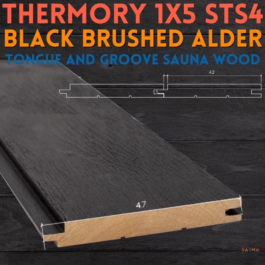 Thermory 1X5 Brushed Black Alder STS4 Wall Cladding sauna wood