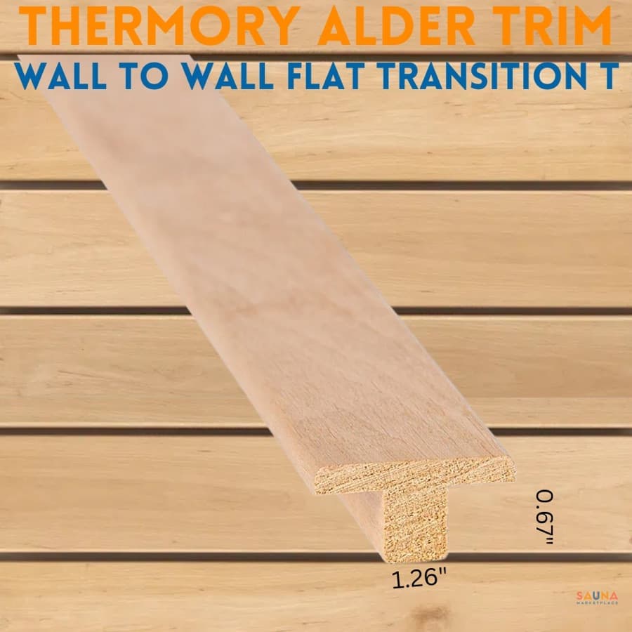 Thermory Alder Wall To Wall Flat T Transition Trim sauna wood