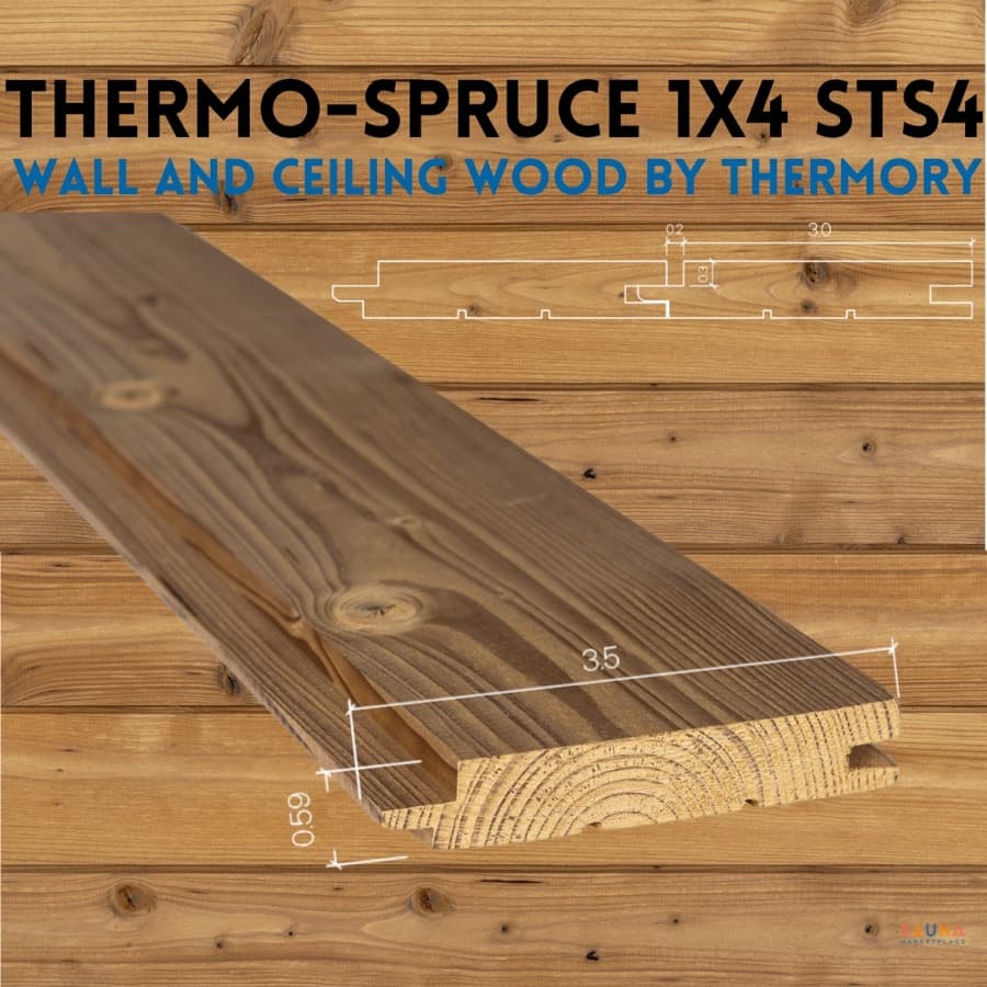 Thermory 1X4 Thermo-Spruce STS4 T&G Wall Cladding sauna wood