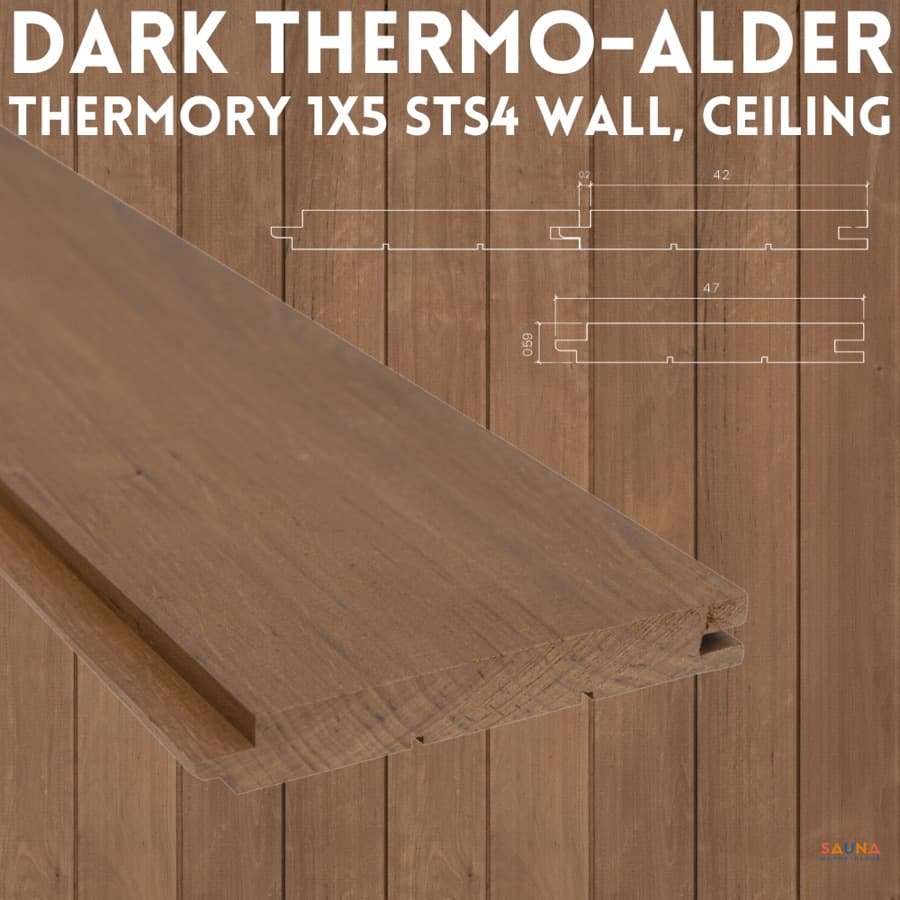 Thermory Dark Thermo-Alder Wall Paneling 1×5 STS4 sauna wood