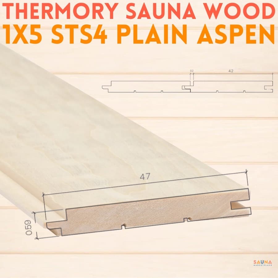Thermory Aspen Sauna Wall Cladding — STS4 — 1×5 — Plain Aspen (Not Thermally Modified) sauna wood