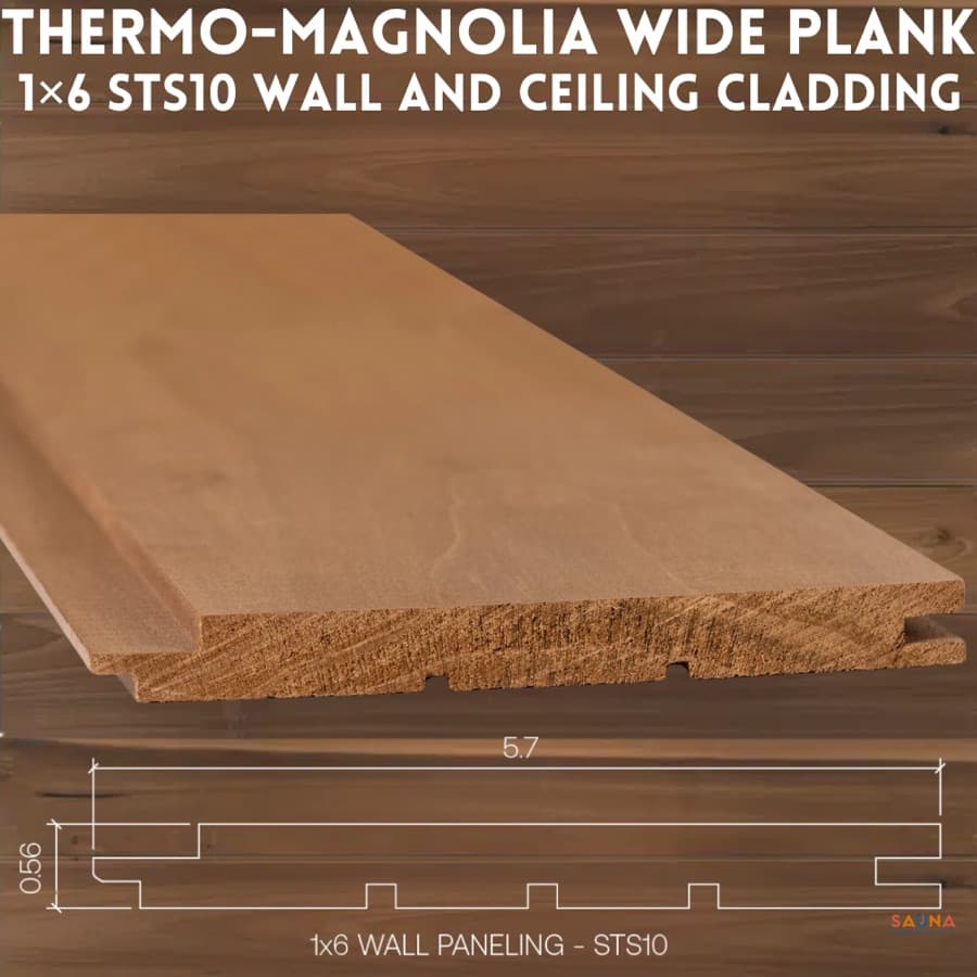 Thermory Modern, Thermally Modified Magnolia — STS10 Shadow‑Line Wall Paneling sauna wood